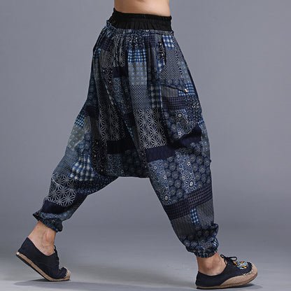 Men's Soft Printed Crotch Pants - Yonago Flower Design